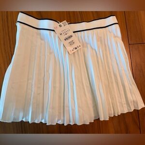 Zara White A-Line Pleated Skirt with Black Trim